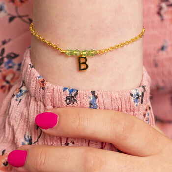 Birthstone Bar Bracelet With Initial Charm, 3 of 12