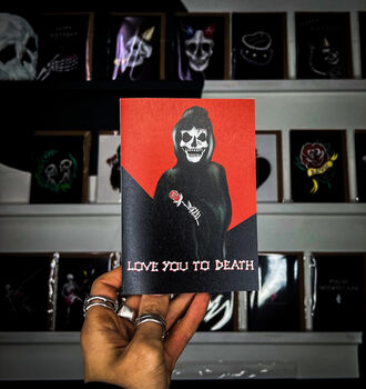 Love You To Death Reaper Gothic Valentines Card, 3 of 7