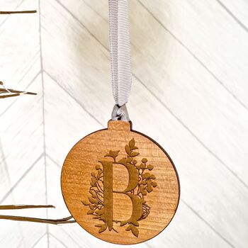 Personalised Botanical Wooden Initial Bauble, 4 of 8