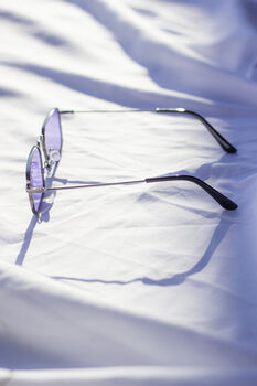 Purple Nose Bridge Angular Rectangle Aviator Sunglasses, 3 of 9