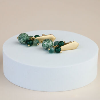 Green Bead Dangle Clip On Earrings, 2 of 3