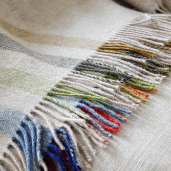 Beige And Bright Stripe Check Lambswool Throw, 6 of 6