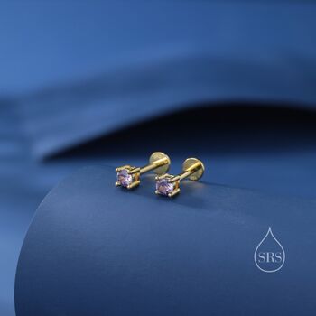 Sterling Silver Amethyst Purple Cz Earrings, 2 of 12