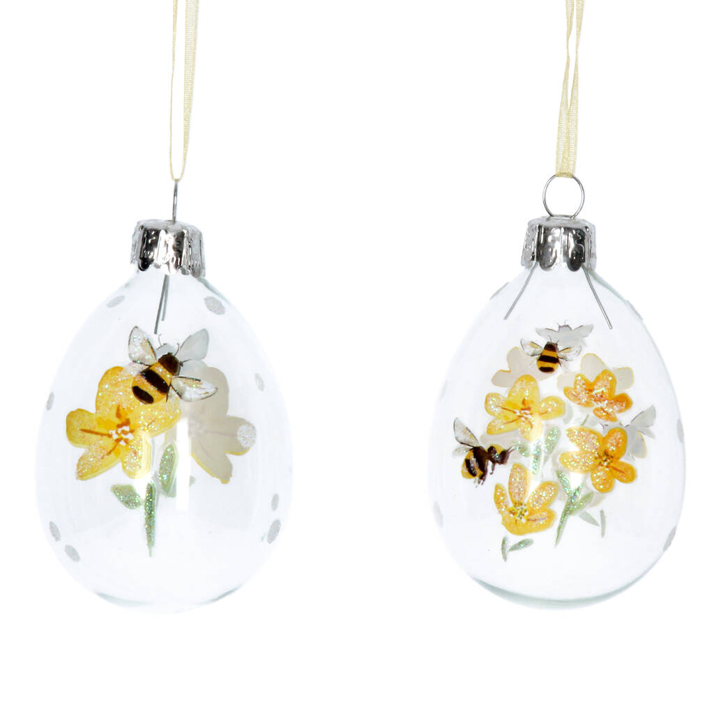 Set Of Two Buttercup Bee Clear Glass Eggs By The Chicken And The Egg