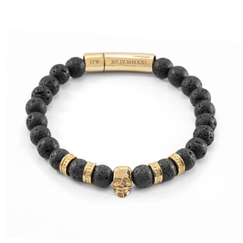 Personalised Men's Gold Plated Skull Beaded Bracelet, 6 of 8