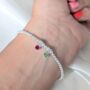 Sterling Silver Two Birthstone Family Beaded Stretch Bracelet, thumbnail 1 of 5
