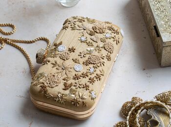 Ara – Golden Beige Embroidered Clutch Bag, 2 of 2