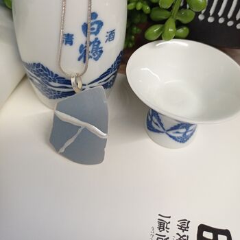 Blue Grey Stoneware Kintsugi Pendant, 2 of 3