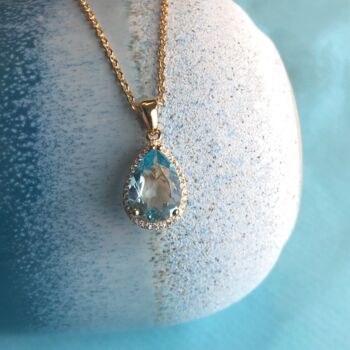 Blue Topaz 18k Gold Plated Pear Drop Necklace, 4 of 5