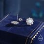 Sterling Silver Vintage Inspired White Opal Flower Cz Stud Earrings, thumbnail 4 of 12
