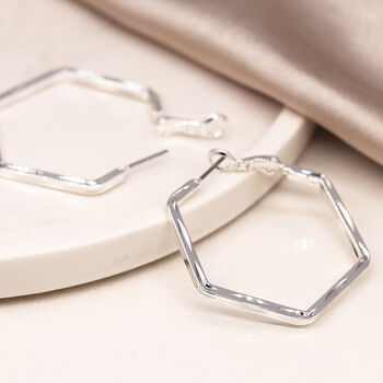Silver Plated Large Hexagon Hoop Earrings, 4 of 4