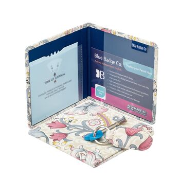 Blue Badge Permit Cover And Radar Key With Matching Key Ring In William Morris Golden Lily Plum, 2 of 4