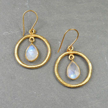 Hoop Earrings Moonstone And Gold, 2 of 3