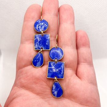 Royal Blue Statement Earrings, Clay And Resin, 9 of 11