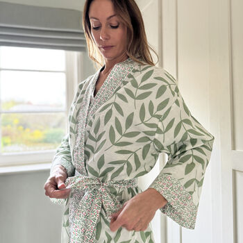 Long Cotton Kimono Large Green Leaf, 2 of 3