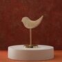 Travertine Bird Sculpture With Brass Stand, thumbnail 1 of 2