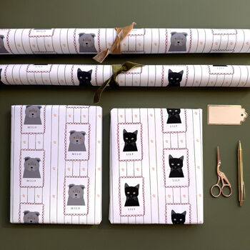 Personalised Christmas Cat Stamp Wrapping Paper, 2 of 8