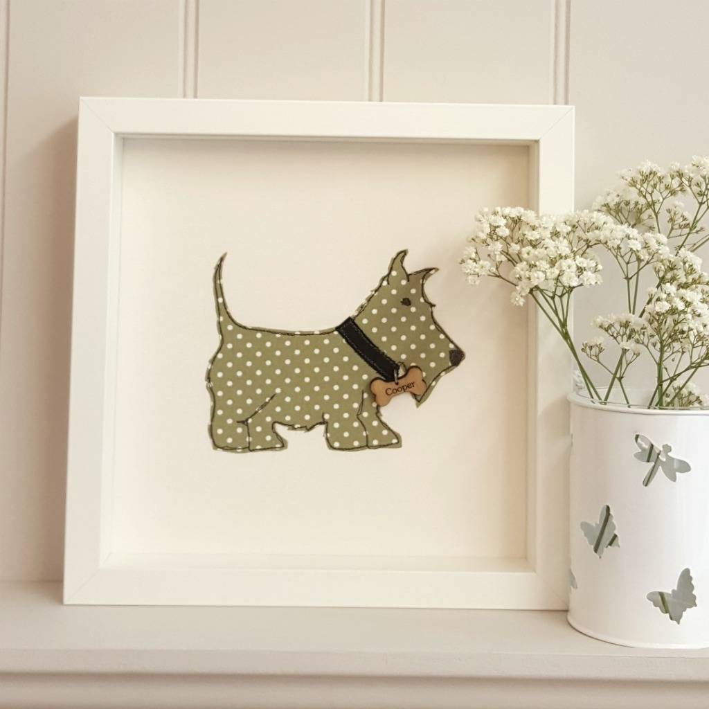 framed personalised scottie fabric dog with nametag by little foundry