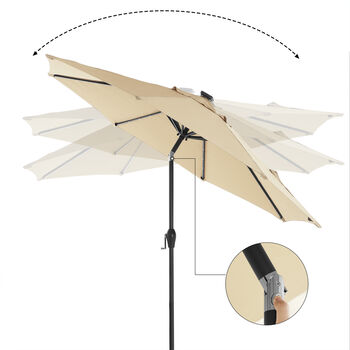 Beige Garden Patio Parasol Sun Umbrella With Lights, 6 of 7