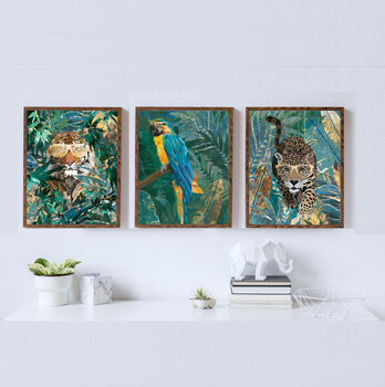 Set Of Three Jungle Animal Prints With Gold Glasses, 2 of 8