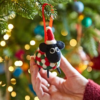 Felt Sheep In Santa Hat Christmas Decoration, 2 of 3