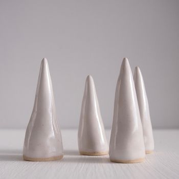Handmade White Gloss Ceramic Ring Holder Cones, 7 of 11