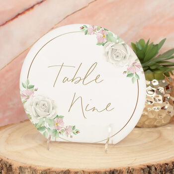 Pink And Gold Flowers Acrylic Wedding Table Sign, 2 of 2