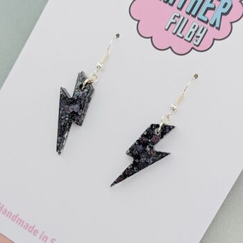 Small Black Lightning Bolt Earrings / Gothic Statement Earrings Dark Alternative Aesthetic / Bold Midnight Accessory, 2 of 4