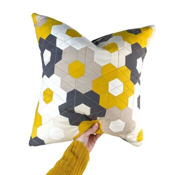 Gold Hexie English Paper Pieced Quilted Cushion Kit, 3 of 3