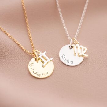 Sterling Silver Zodiac Charm Disc Personalised Necklace, 4 of 12