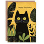 Cute Black Cat Pet And Plants Botanical Yellow Birthday Art Card, thumbnail 1 of 5