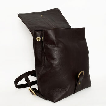 Handcrafted Chocolate Brown Leather Backpack, 2 of 4