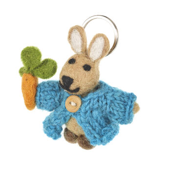 Rabbit In Cardigan Keyring Fair Trade Handmade Felt, 2 of 3
