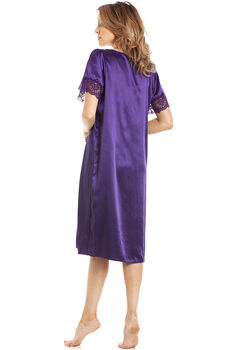 British Made Purple Short Sleeved Satin Nightdress With Lace Detail Ladies Size 8 To 28 UK, 5 of 5