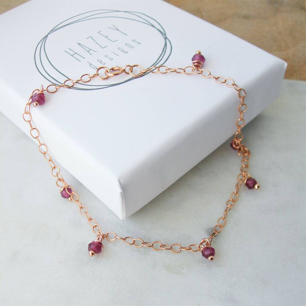 Garnet Rolled Rose Gold Charm Bracelet By Hazey Designs ...