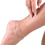 Sterling Silver Designer Double Chain Drop Anklet, thumbnail 4 of 5