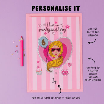 Personalised Girly Birthday Card With Stickers, 2 of 7