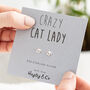 Crazy Cat Lady Kitten Face Sterling Silver Earrings, thumbnail 1 of 7