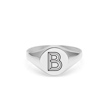 Personalised Facett Initial Silver Round Signet Ring, 4 of 7