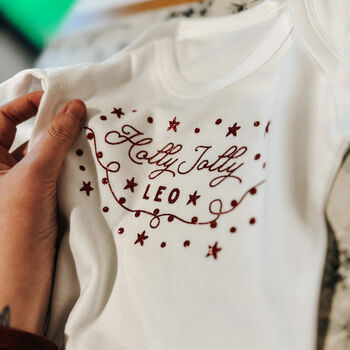 Holly Jolly Personalised Christmas Babygrow, 2 of 5