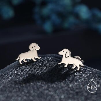 Sterling Silver Cute Sausage Dog Puppy Stud Earrings, 7 of 12