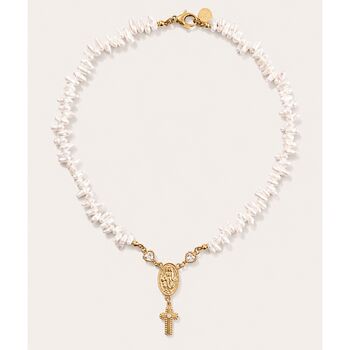 Handmade Freshwater Irregular Pearl Rosary Choker With Cross Charm, 3 of 9