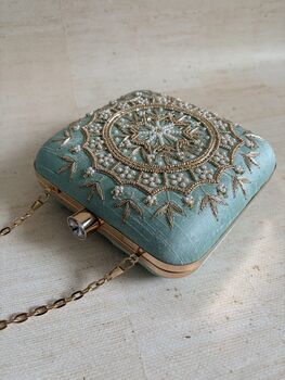 Green Mandala Design Square Clutch, 5 of 12