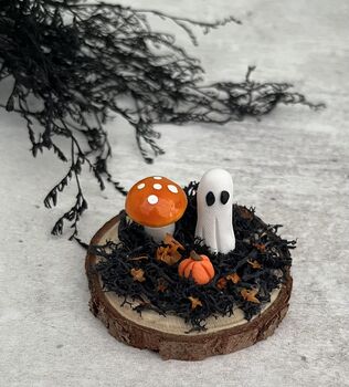 Mini Halloween Ghost On A Log Slice, 2 of 5
