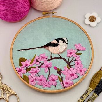 Cherry Blossom And Long Tailed Tit Embroidery Kit, 6 of 9