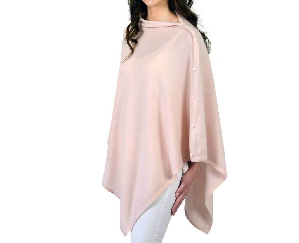 Personalised Blush Pink Pure Cashmere Button Poncho, 1 of 12