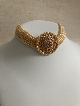 Indian Lightweight Gold Plated Pearl Choker Set, 3 of 8