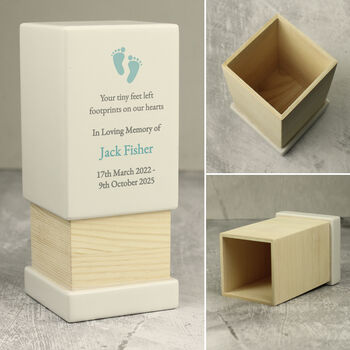 Personalised Baby Boy Memorial Wooden Urn, 7 of 7