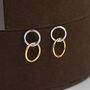 Double Ring Drop Stud Earrings In Sterling Silver, thumbnail 5 of 11