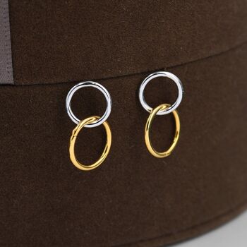 Double Ring Drop Stud Earrings In Sterling Silver, 5 of 11